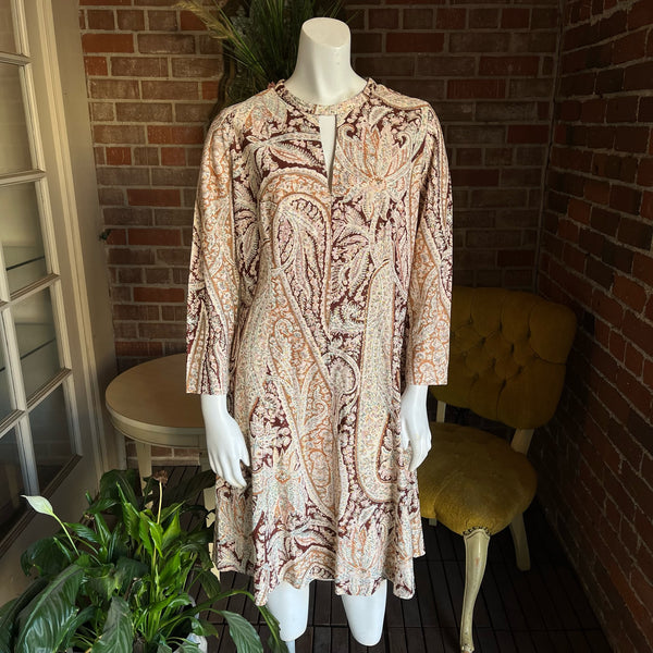 1970s Paisley Gold Lurex Lamé Dress