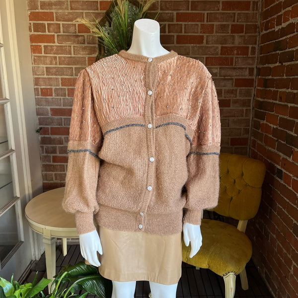 1980s Mohair and Plisse Caramel & Copper Sweater