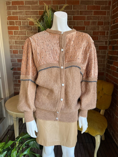 1980s Mohair and Plisse Caramel & Copper Sweater