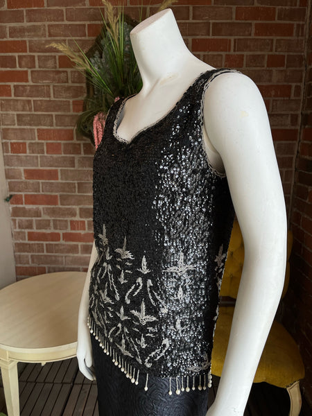 1960s Black and Silver Beaded Top