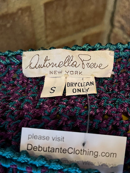 1980s Purple and Teal Knit Angora Striped Sweater