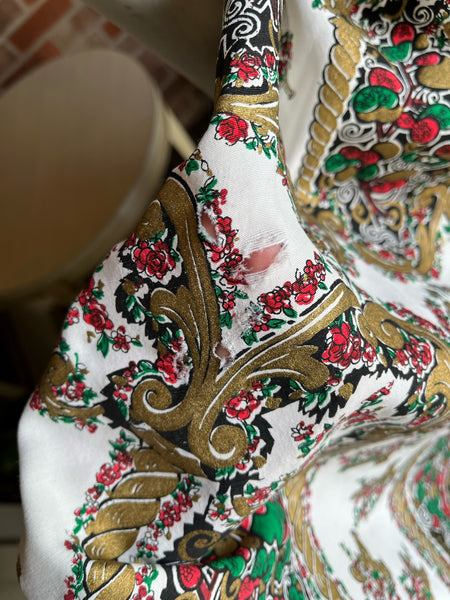 1950s Gold Painted Basket Novelty Print Skirt