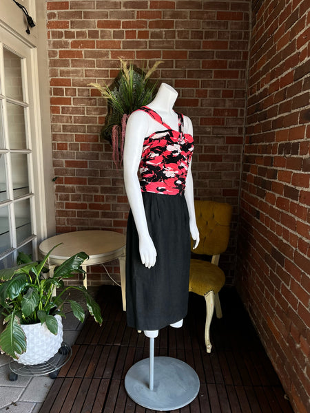 1980s Pink and Black Valentino Dress