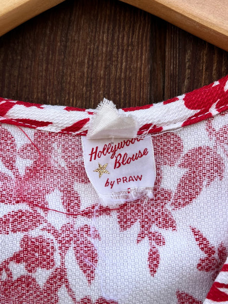1960s Pique Cotton Floral Top