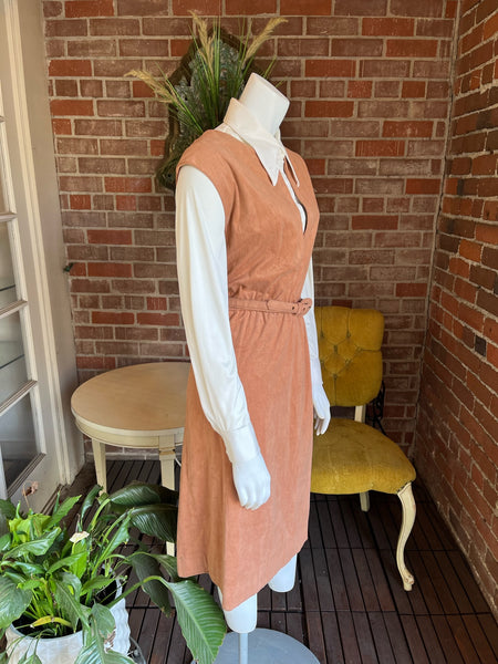 1970s Suede V-Neck Pinafore Dress