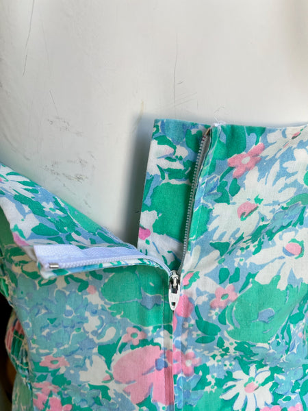 1980s Blue Floral Mini Dress