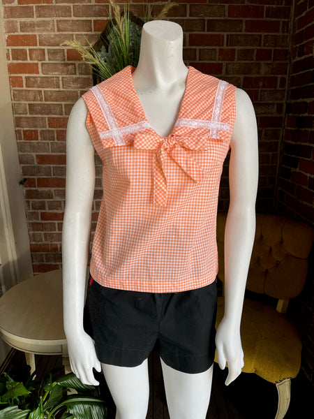 1960s Peach Gingham Sailor Top