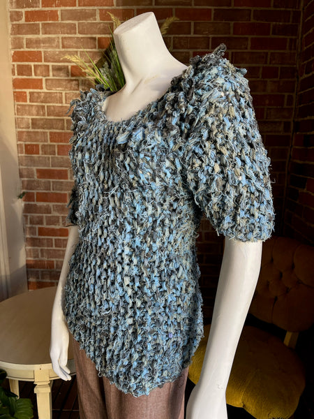1960s Knot Crochet Blue Sweater