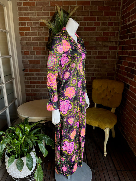 1960s Neon Jersey Maxi Dress Caftan