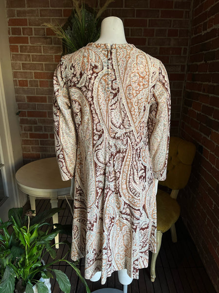 1970s Paisley Gold Lurex Lamé Dress