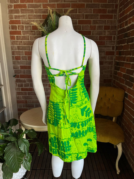 1970s Acid Green Hawaiian Dress