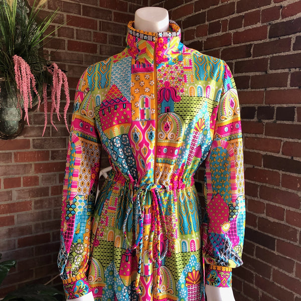 1970s Psychedelic Morocco Nylon Lounge Dress