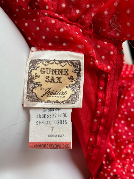 1980s Gunne Sax Ruffled Polka Dot Dress