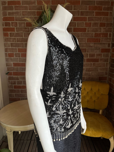 1960s Black and Silver Beaded Top