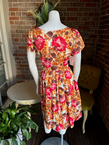 1960s Autumnal Print Cotton Dress