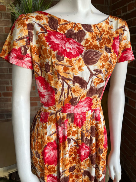 1960s Autumnal Print Cotton Dress