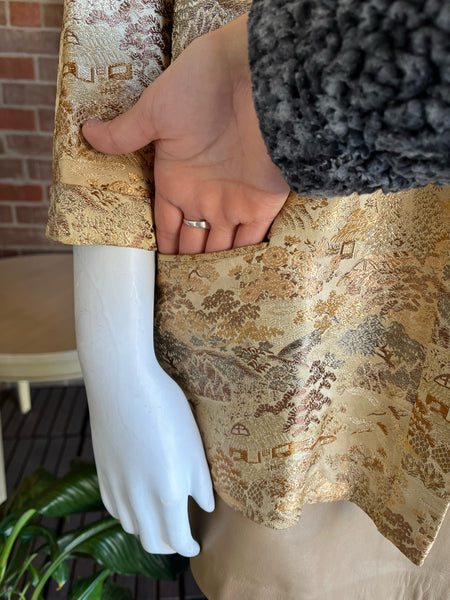 1950s Gold Jacquard Asian Print Jacket