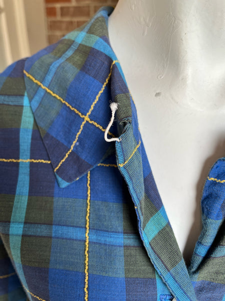 1950s Blue Plaid Dress