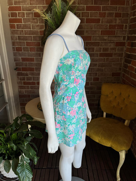 1980s Blue Floral Mini Dress