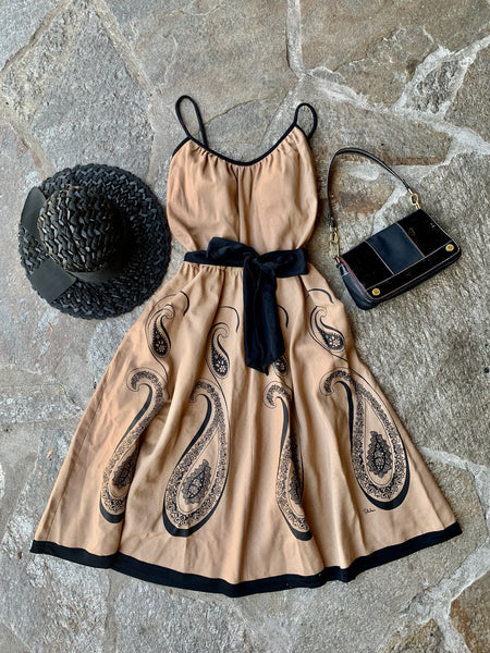 1970s Beige Paisley Shaheen Dress