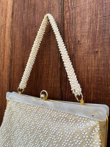 1960s Cream Beaded Bag