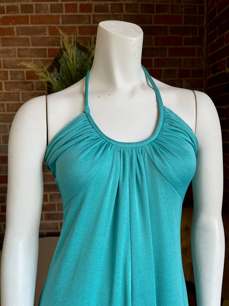 1970s Turquoise Halter Top Maxi Dress
