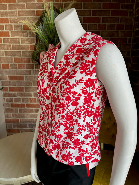 1960s Pique Cotton Floral Top
