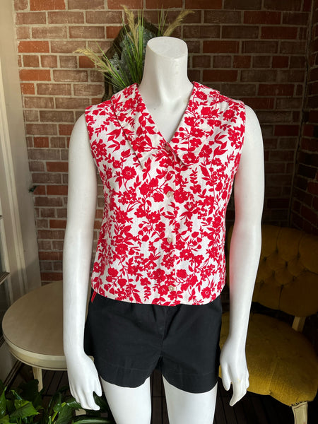 1960s Pique Cotton Floral Top