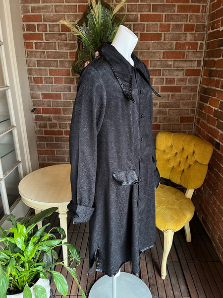 1990s Dagger Collar Goth Black Coat Dress