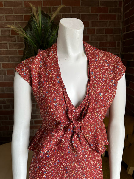 1970s Cinnamon Floral Halter and Bolero Maxi Dress