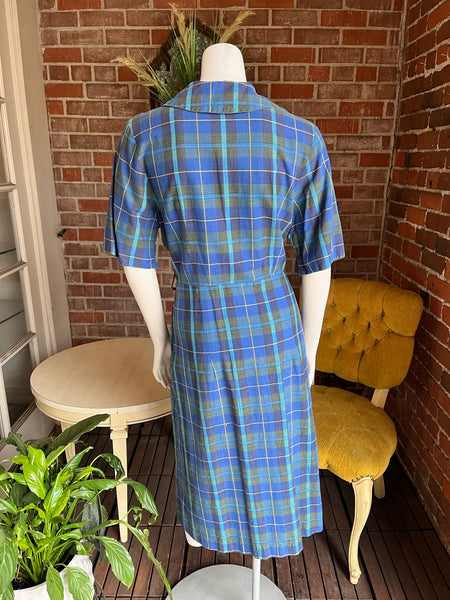 1950s Blue Plaid Dress