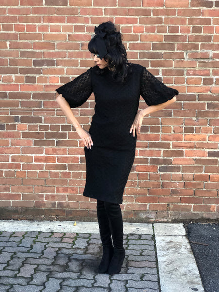 1960s Black Knit Dress Structured Sleeves