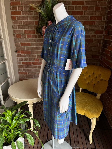 1950s Blue Plaid Dress