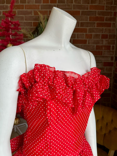 1980s Gunne Sax Ruffled Polka Dot Dress