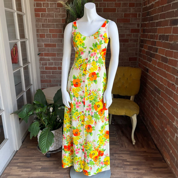 1970s Yellow Floral Maxi Dress