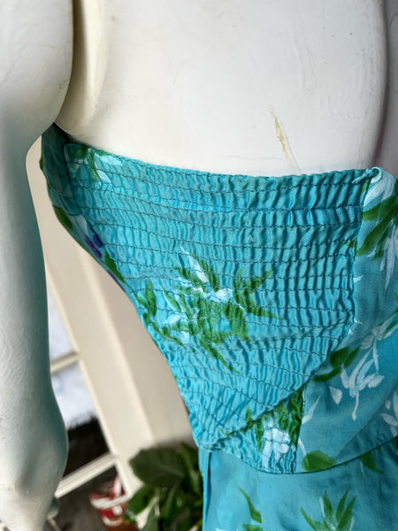 1950s Waltah Clarke Blue Hawaiian Dress
