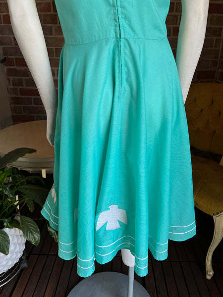 1970s Turquoise Bird Patch Pinafore