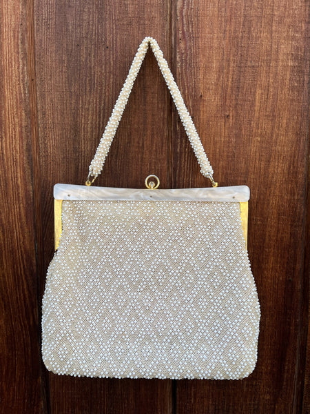 1960s Cream Beaded Bag