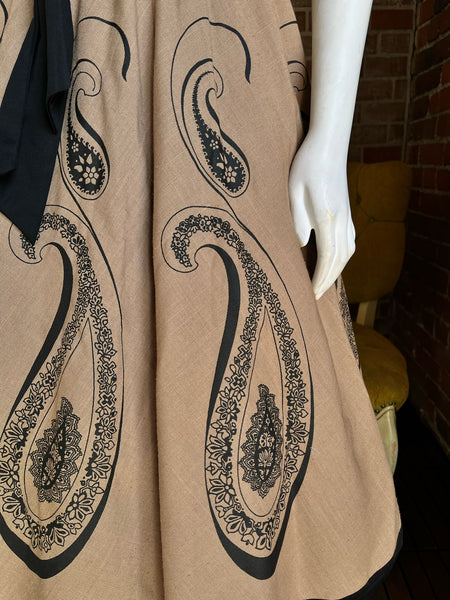 1970s Beige Paisley Shaheen Dress