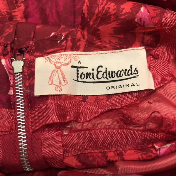 1960s Silk Fuchsia Roses Dress