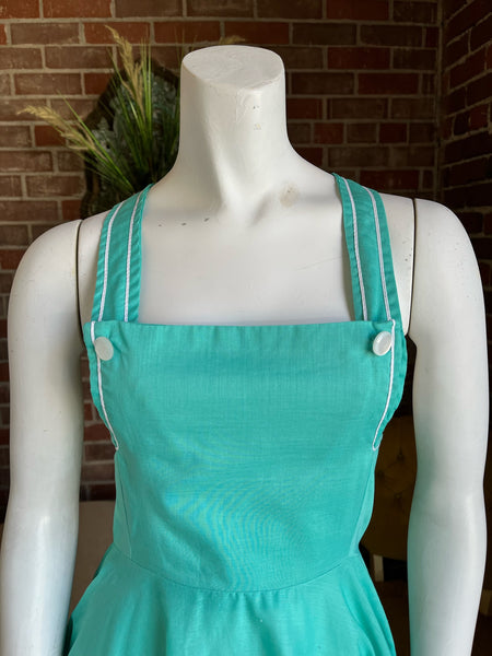 1970s Turquoise Bird Patch Pinafore