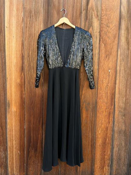 1980s Sequin Black Dress