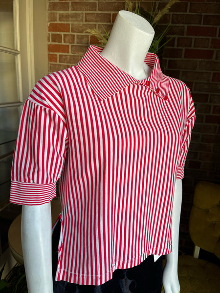1950s Red & White Striped Pullover Top
