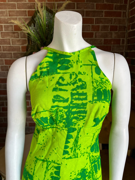 1970s Acid Green Hawaiian Dress