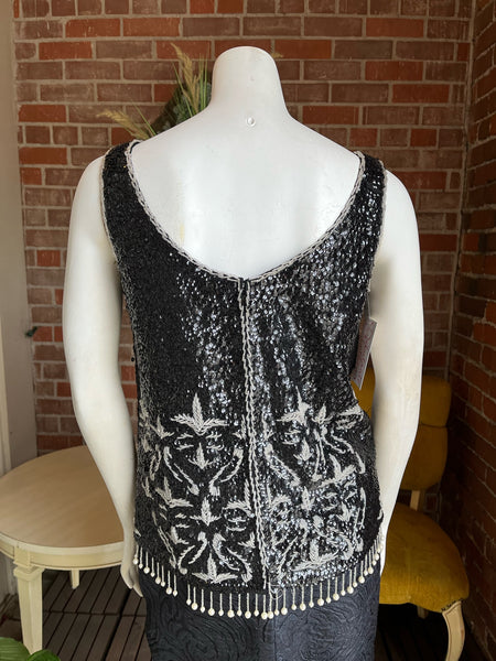 1960s Black and Silver Beaded Top