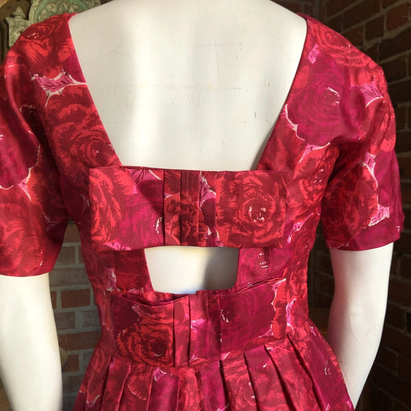1960s Silk Fuchsia Roses Dress