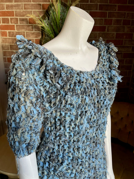 1960s Knot Crochet Blue Sweater