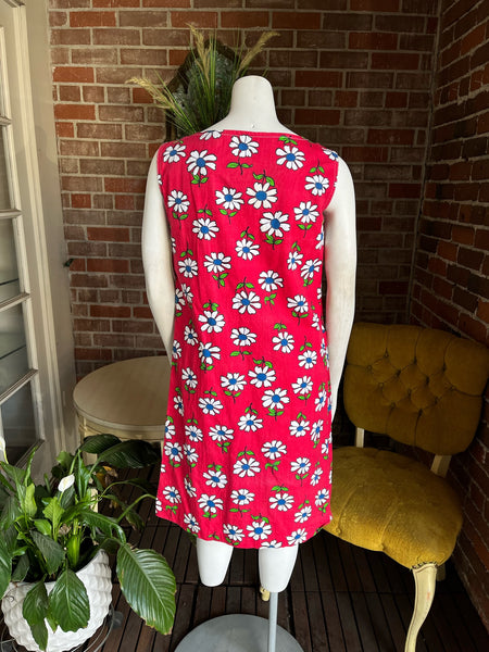 1960s Red Daisy Zipper Dress