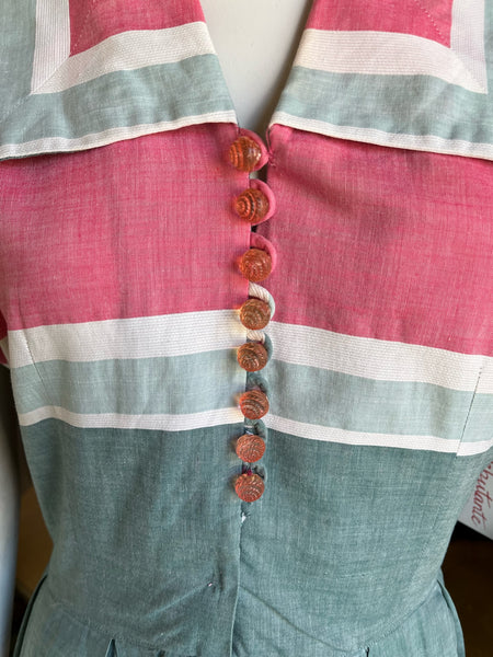 1950s Blue and Pink Striped Dress