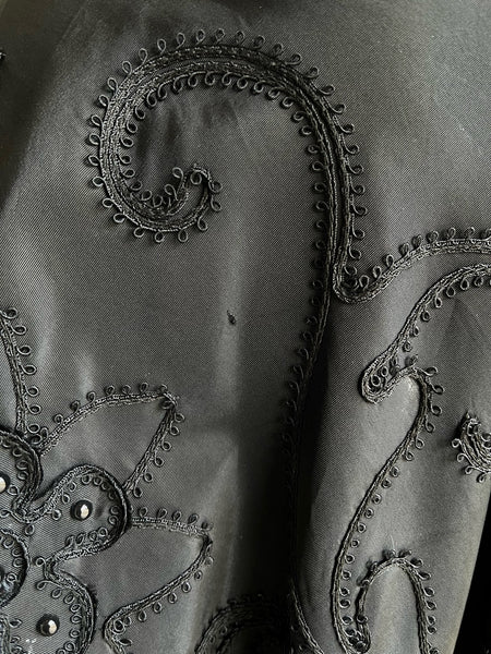 1950s Black Satin Soutache Dress